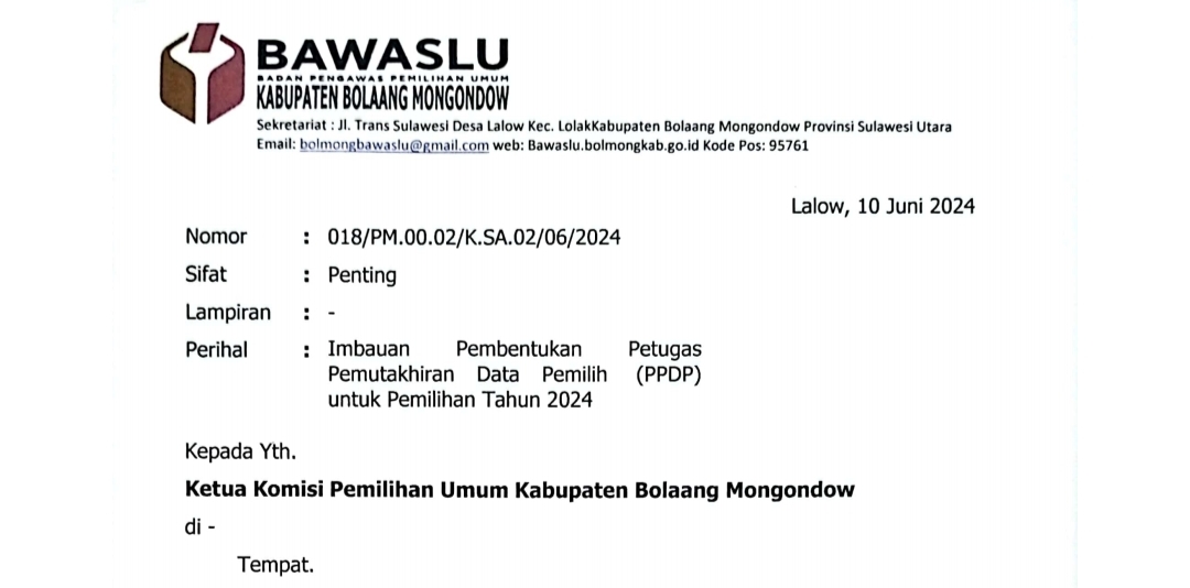 Pemutakhiran Data Pemilih Segera Di Mulai, Bawaslu Bolmong Imbau KPU Bolmong