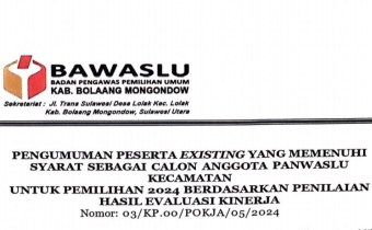 Bawaslu Bolmong: Berikut Nama-Nama Calon Anggota Panwas Kecamatan Memenuhi Syarat