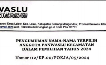 Berikut Nama-Nama Yang Lolos Sebagai Anggota Panwaslu Kecamatan Terpilih Untuk Pemilihan Tahun 2024