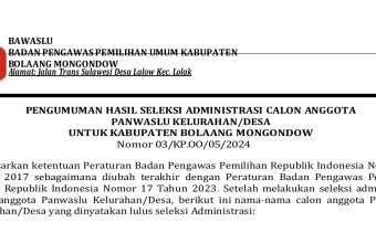 Pengumuman Hasil Seleksi Administrasi Calon PKD Se - Bolmong