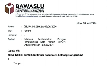 Pemutakhiran Data Pemilih Segera Di Mulai, Bawaslu Bolmong Imbau KPU Bolmong